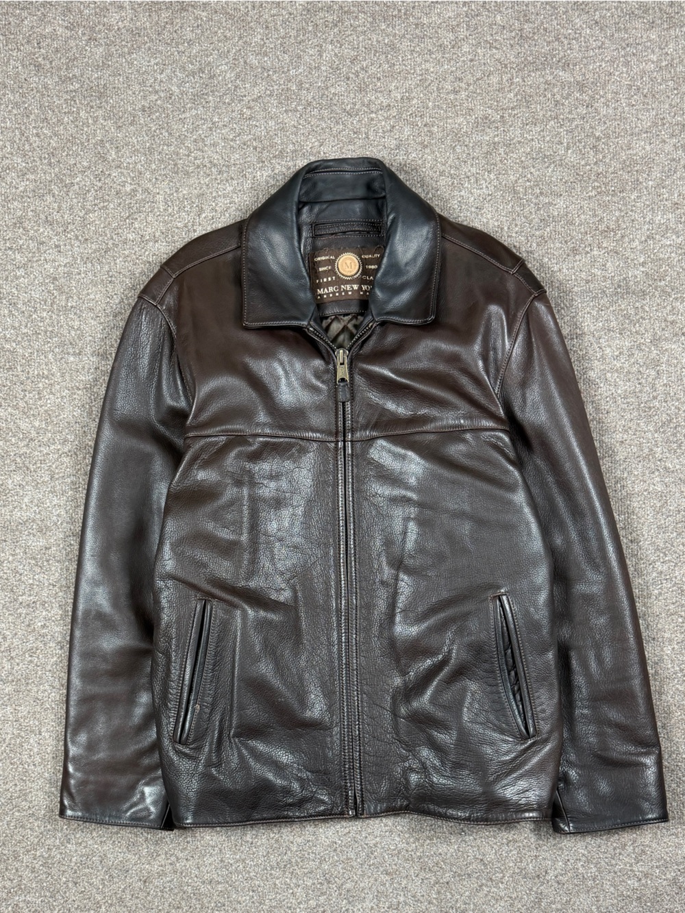 Marc New York Brown Genuine Leather Harrington Moto Jacket Men’s XL Heavyweight